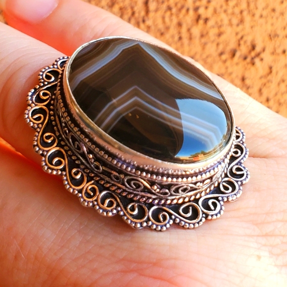 New Botswana Agate Antique Design 925 Silver Statement Ring. - Picture 9 of 15